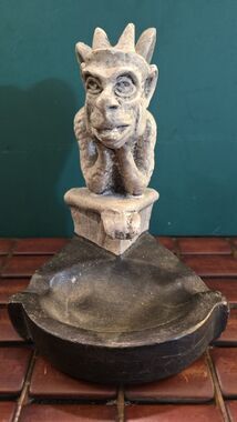 Vintage Gothic Spitting Gargoyle of Notre Dame Ashtray Cast Stone 6.25"x5"x5"